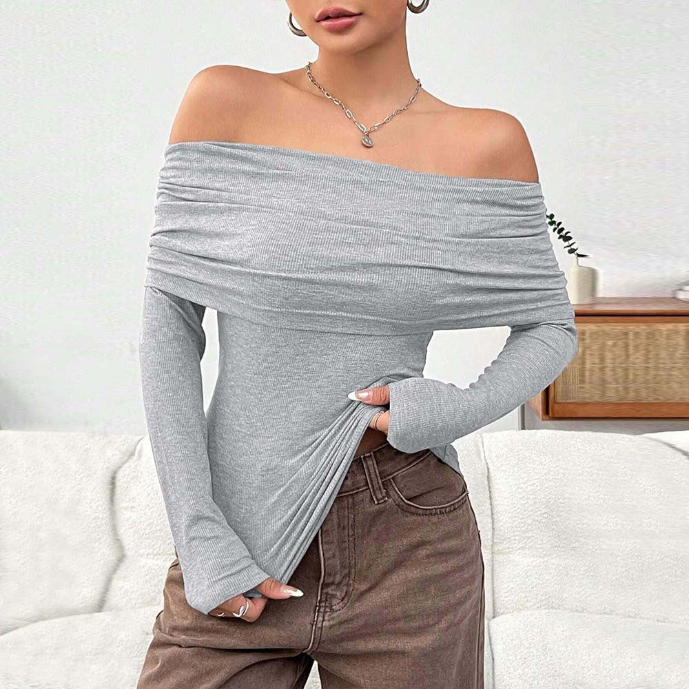 Haut femme à épaules dénudées avec drapés élégants et manches longues Chic & Stil
