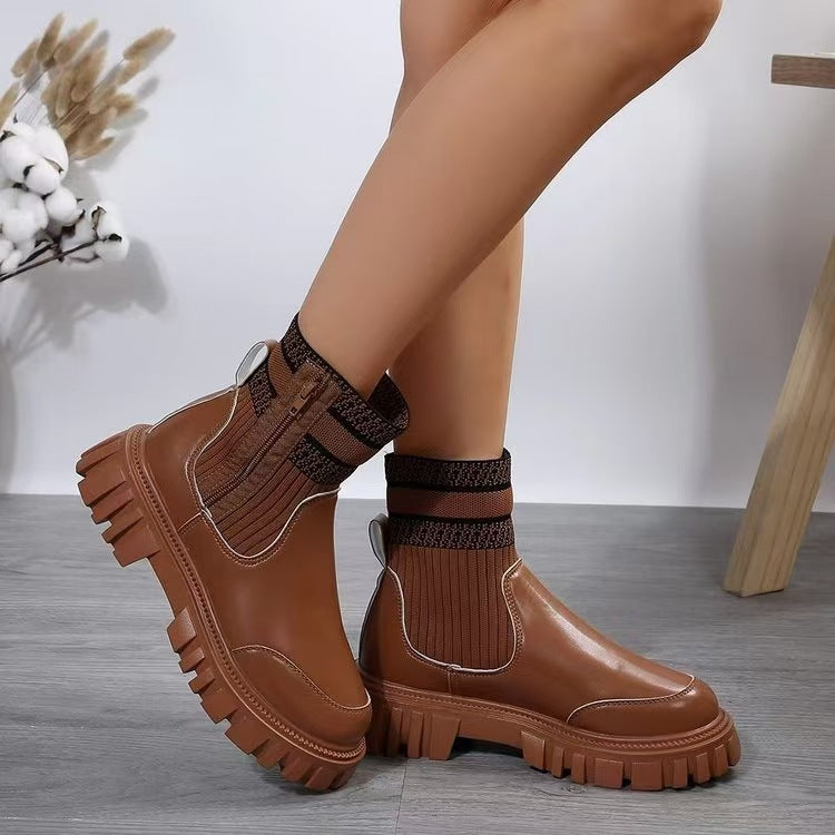 Women's Biker Boots with Elastic Knit Cuff and Sturdy Profile Lune London