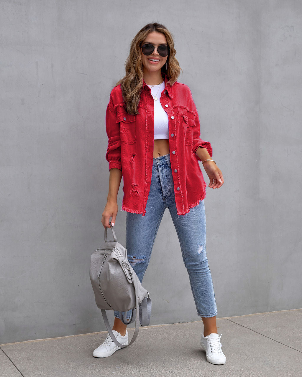 Stylish oversized denim jacket for women with distressed effect Lune London