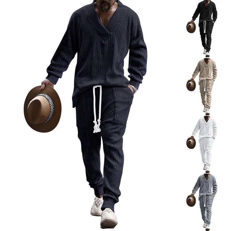 Knit suit for men with V-neck and elastic waist Lune London