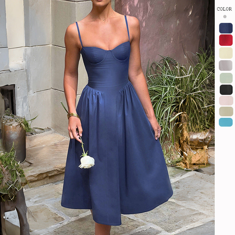 Women's midi dress with fitted bodice and flowing skirt Lune London