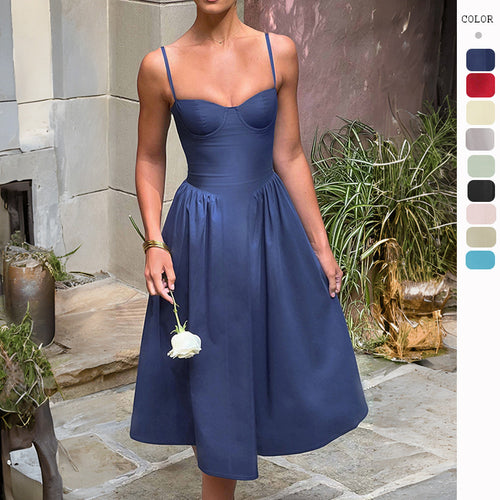Women's midi dress with fitted bodice and flowing skirt Amarae