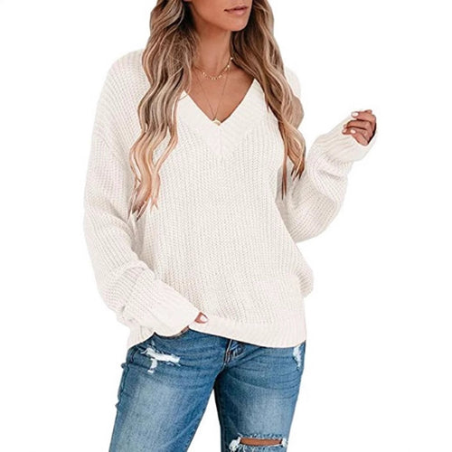 Casual knit sweater for women with V-neck and soft material Amarael
