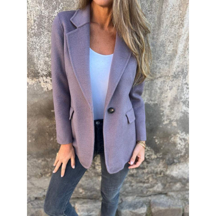 Women's boxy short coat in blazer look made of wool blend with falling lapel Amarae
