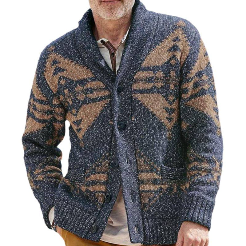 Men's knitted jacket with artistic pattern and practical pockets Lune London