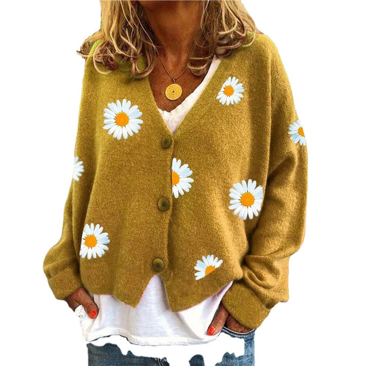 Women's knitted jacket with floral pattern and classic cut Lune London