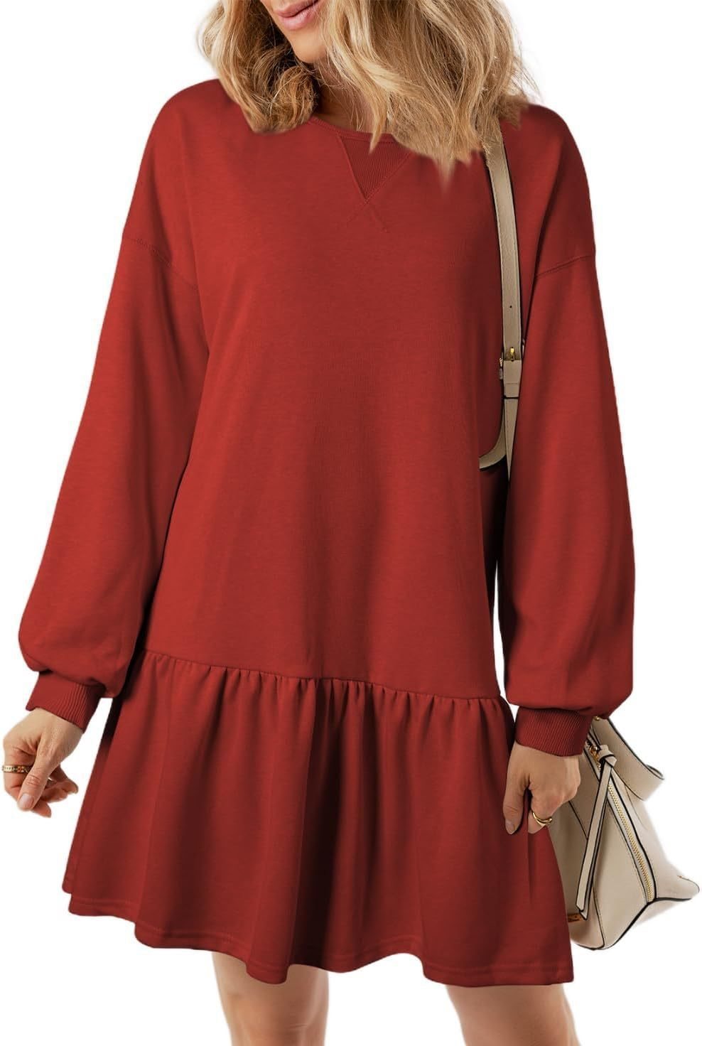 Casual sweatshirt dress for women with V-neck and ruffle hem Lune London