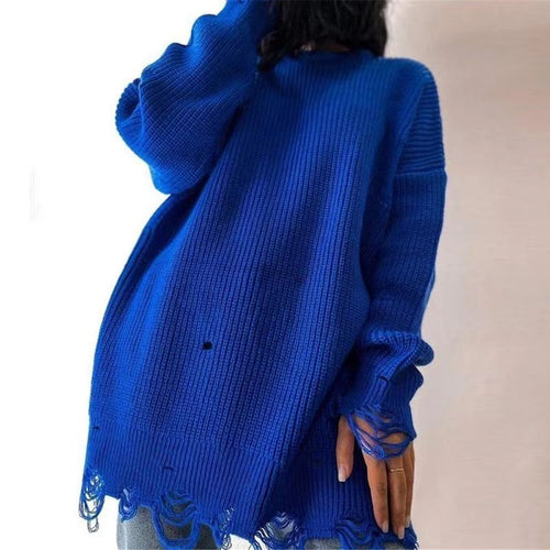 Oversized ribbed sweater for women with frayed hem Amarae