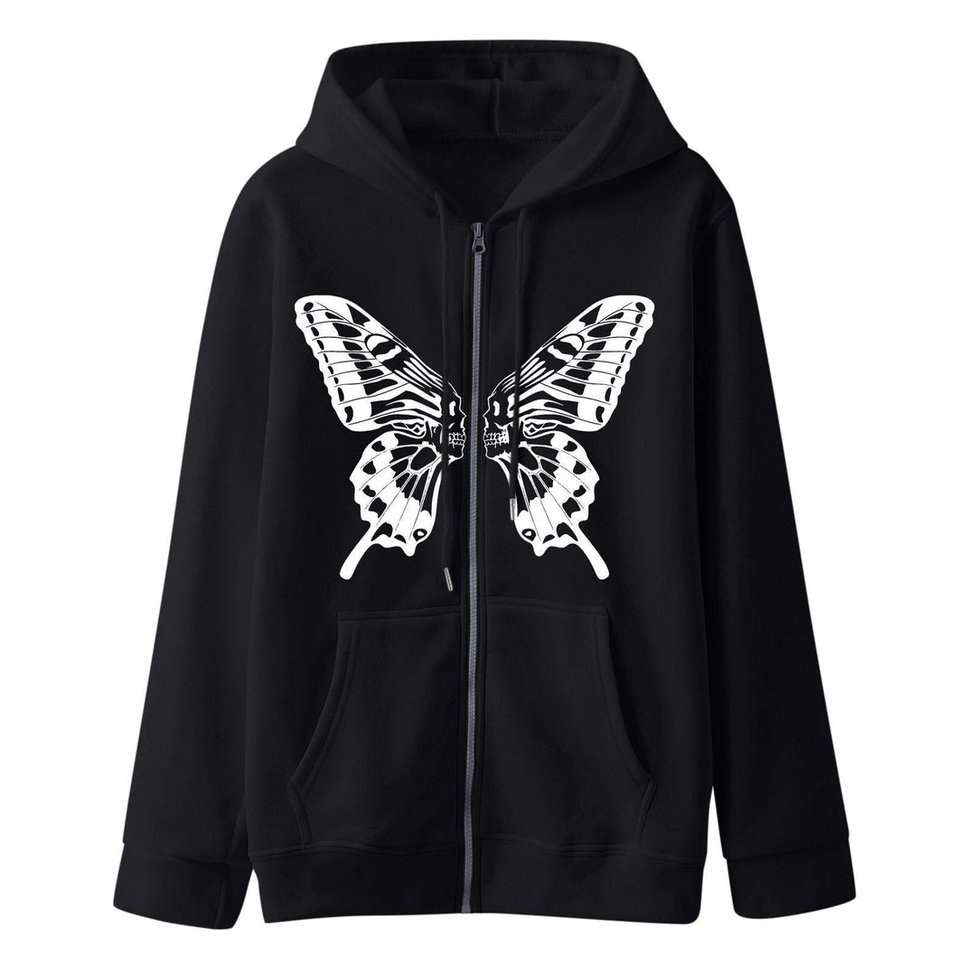 Women's hoodie sweatshirt jacket with unique butterfly print Lune London