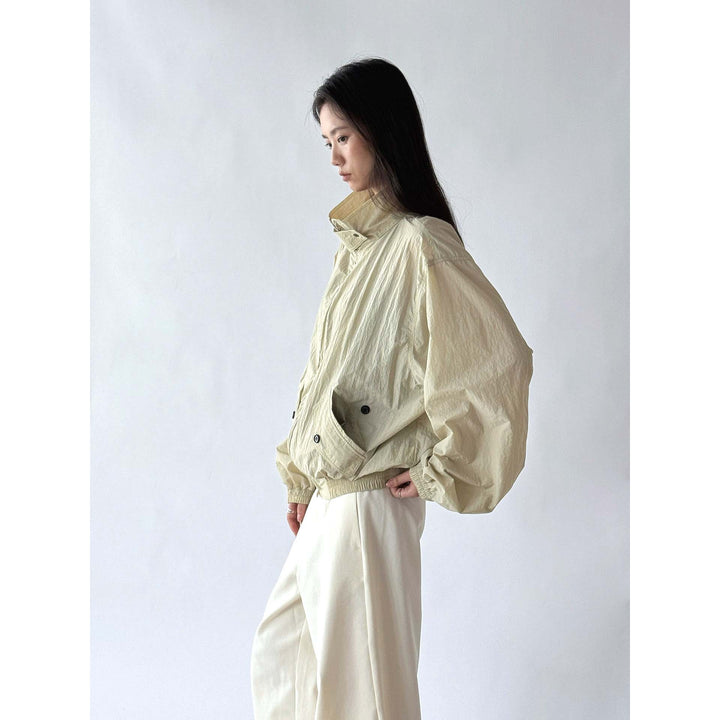 Women Light Oversize Packable Shell Jacket with Stand-Up Collar and Ribbed Cuffs Amarae