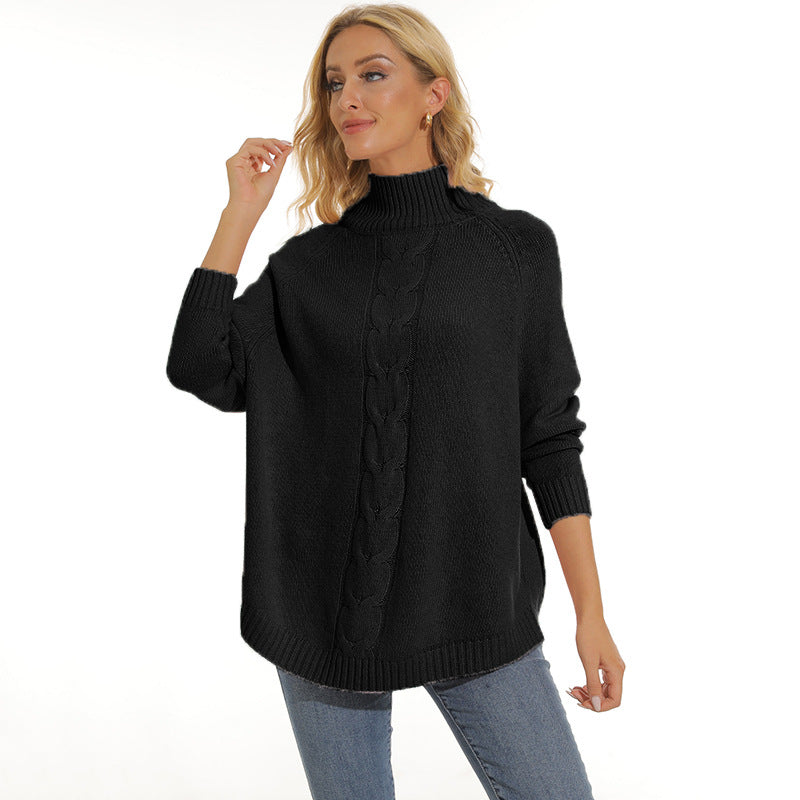 Chunky knit sweater for women with high collar and modern 3D pattern Lune London