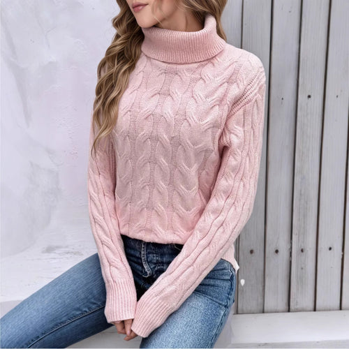 Knit sweater for women with high collar and cable pattern Amarae