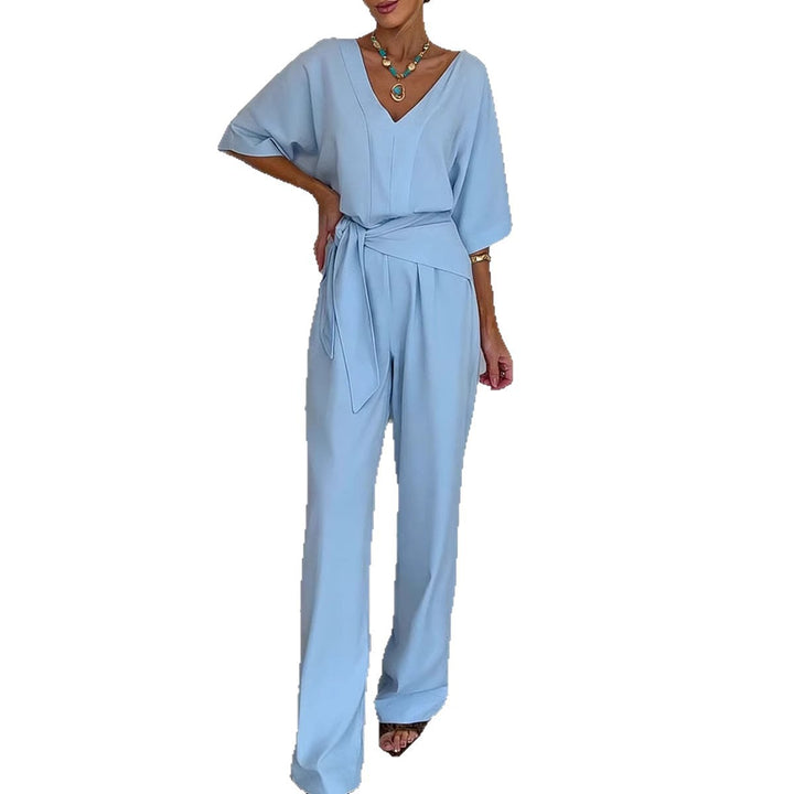Women Elegant Jumpsuit with Tailored Cut and Wrap Belt Chic & Stil