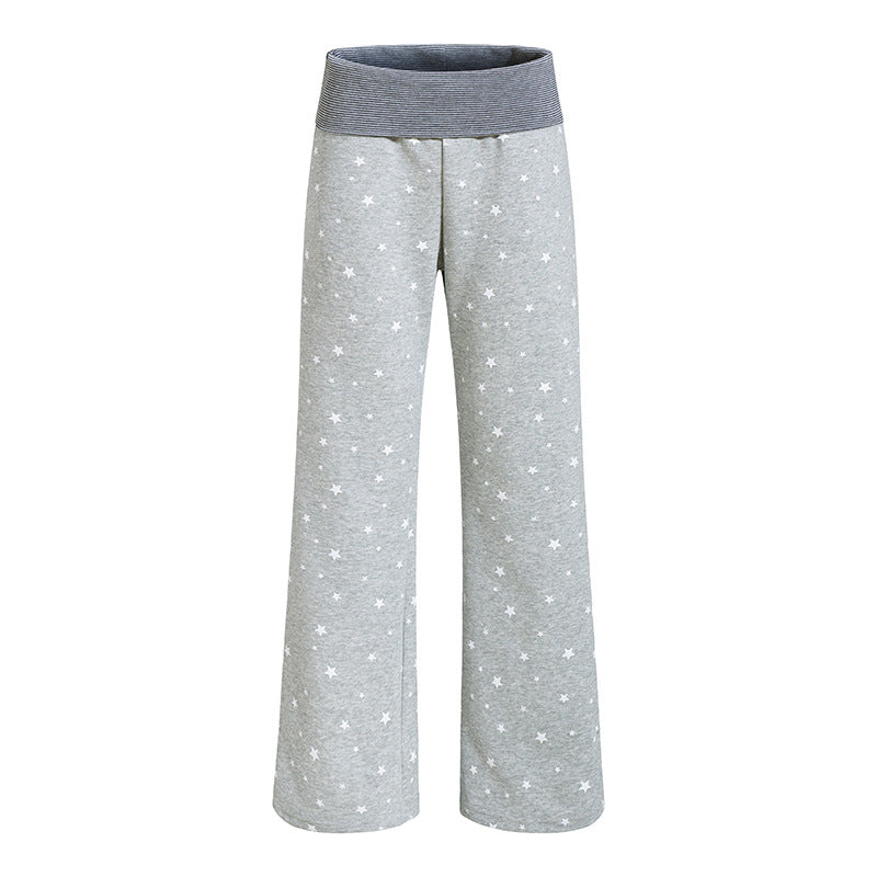 Women's lounge pants with wide leg, high ribbed waistband and star print Amarae