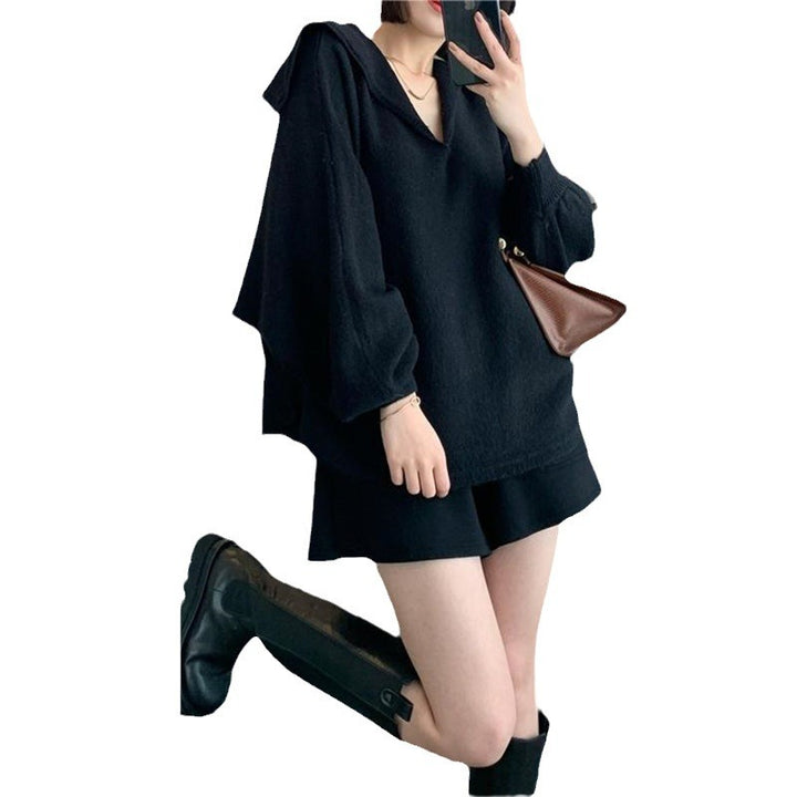 Sweatshirt en tricot surdimensionné pour femmes avec col V décontracté et capuche Chic & Stil