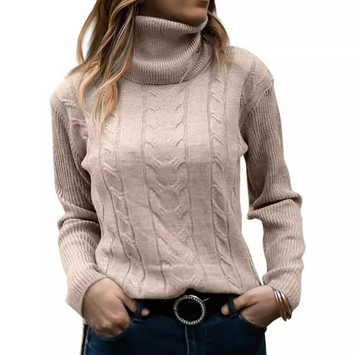 Lune London | Women's Sweater with Stand-Up Collar and Cable Pattern