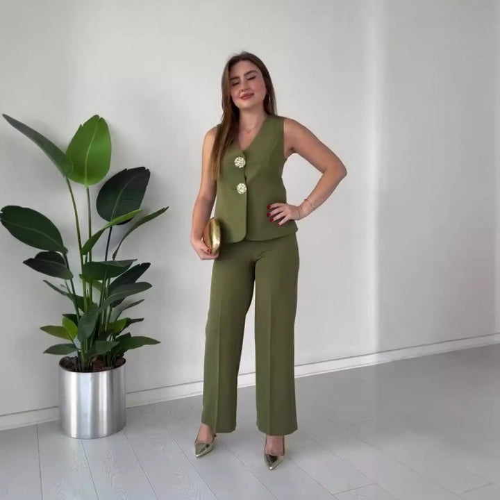 Ladies Elegant Two-Piece Blazer Set with Feminine Silhouette and Chic Trendy Details