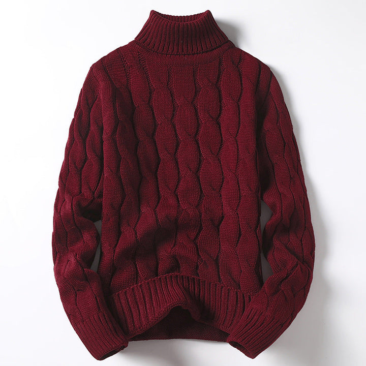 Men's Knit Sweater with Turtleneck and Cable Pattern Lune London
