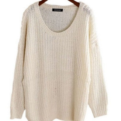 Oversized knit sweater for women with wide sleeves and a deep round neckline Amarae