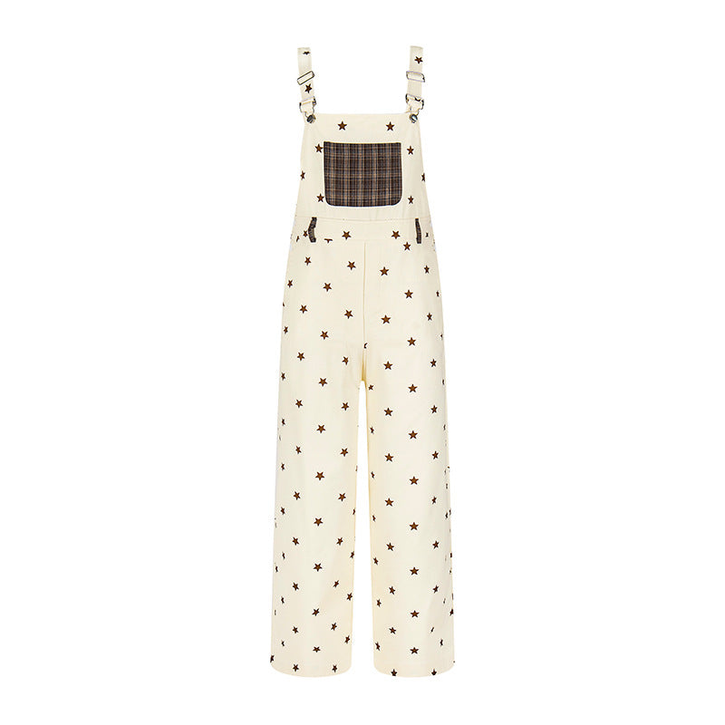 Women's overall in palazzo cut with star all-over and check patch Amarae