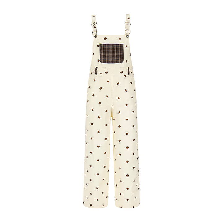 Women's overall in palazzo cut with star all-over and check patch Amarae