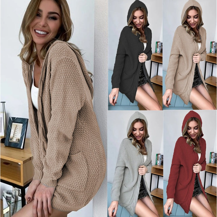 Women's Knit Coat with Hoodie and Large Pockets Lune London
