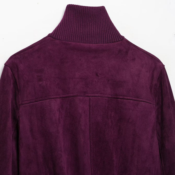 Women Cropped Velvet Jacket in Bomber Style with High Ribbed Collar and Waistband Amarae