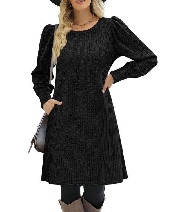 Robe pull femme avec tricot à côtes décontracté et élégantes manches bouffantes Chic & Stil