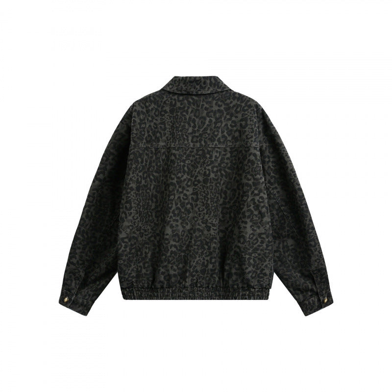 Men's Loose Boxy Jacket with Leopard Print, Full Zip and Elastic Hem Amarae