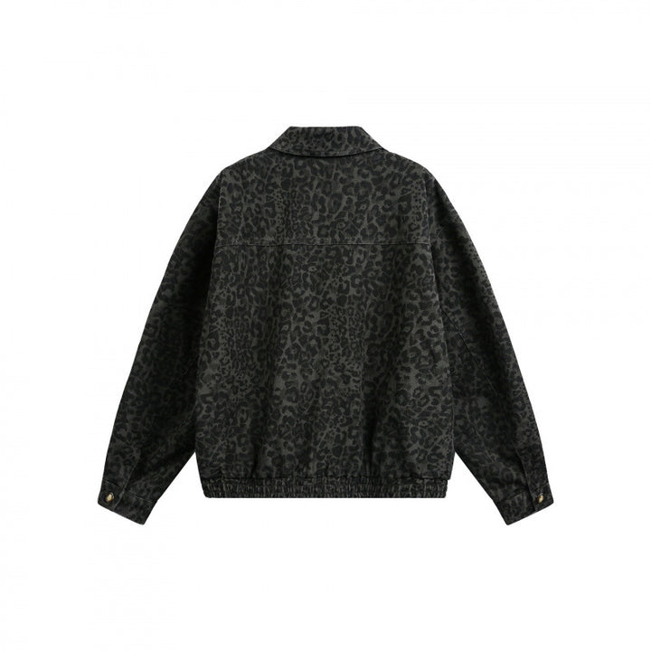 Men's Loose Boxy Jacket with Leopard Print, Full Zip and Elastic Hem Amarae