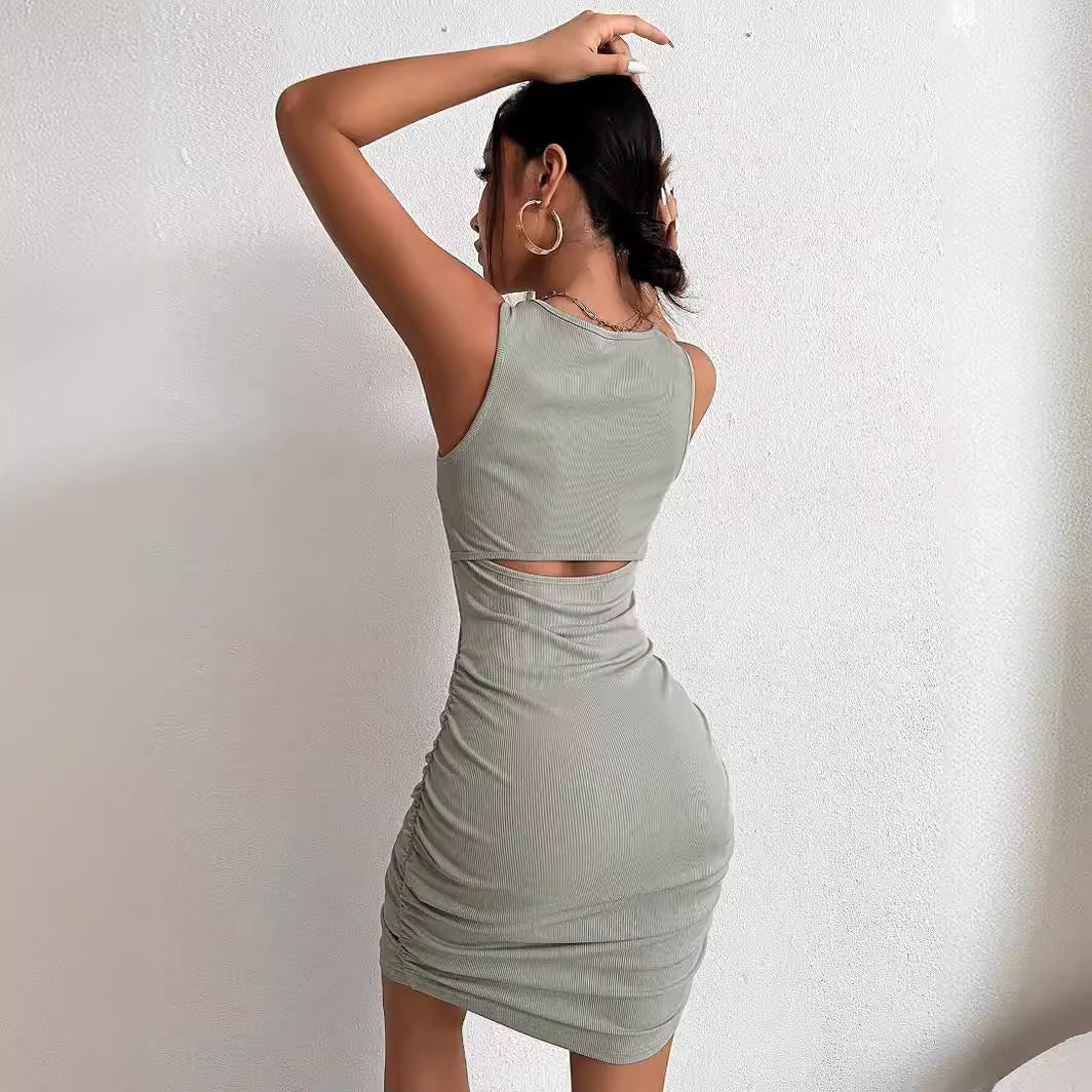 Fitted midi dress for women with cutout and gathers Lune London