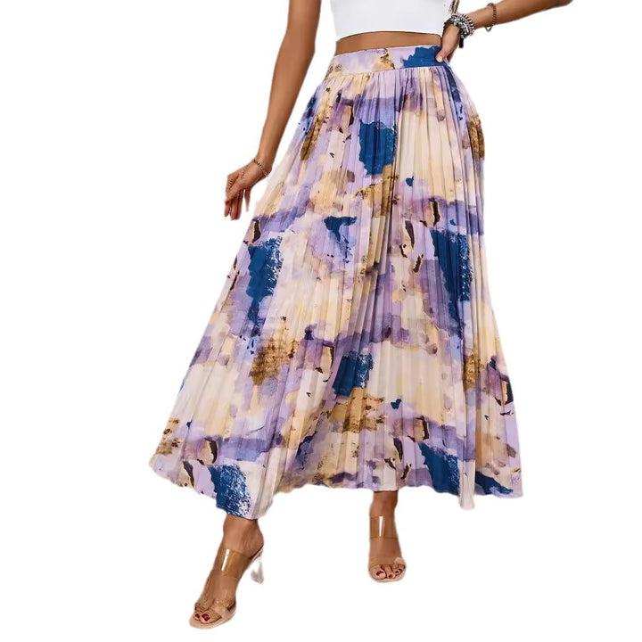 Women's pleated skirt with colorful watercolor pattern and elegant waist Lune London