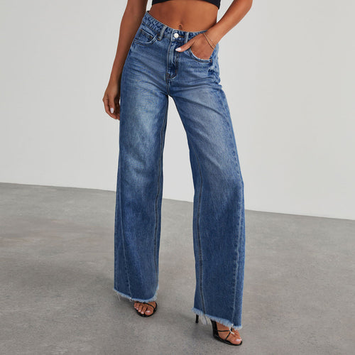 Loose fit women's jeans with frayed hems Amarae