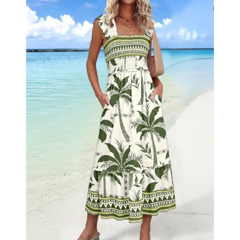 Maxi tiered dress for women with adjustable straps and pockets Lune London