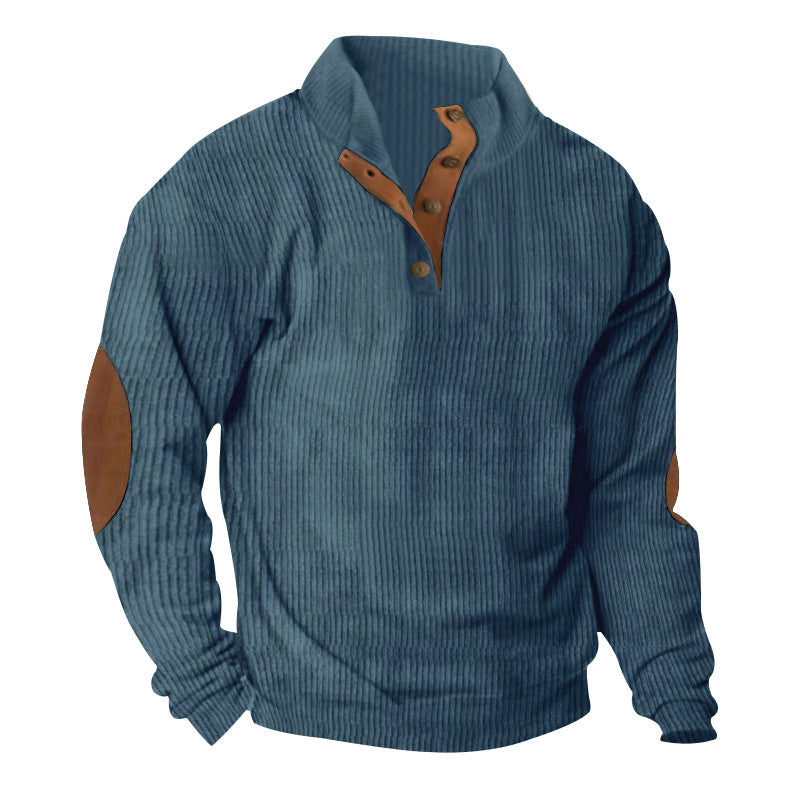 Trendy knitted sweater for men with button placket and leather applications Lune London