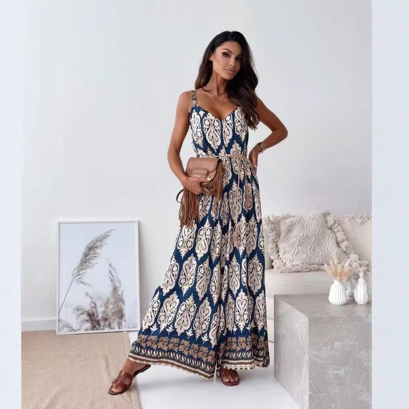 Ladies durable jumpsuit with wide legs and bohemian print Lune London