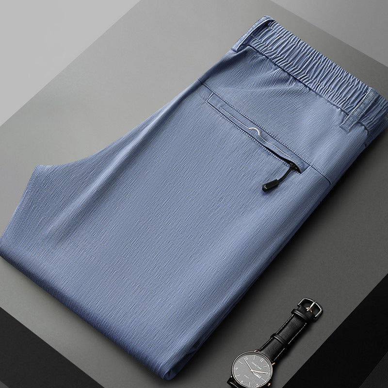 Comfortable stretch pants for men with elastic waistband and side zip pockets Lune London