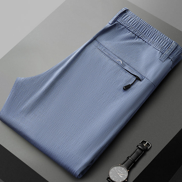 Comfortable stretch pants for men with elastic waistband and side zip pockets Lune London