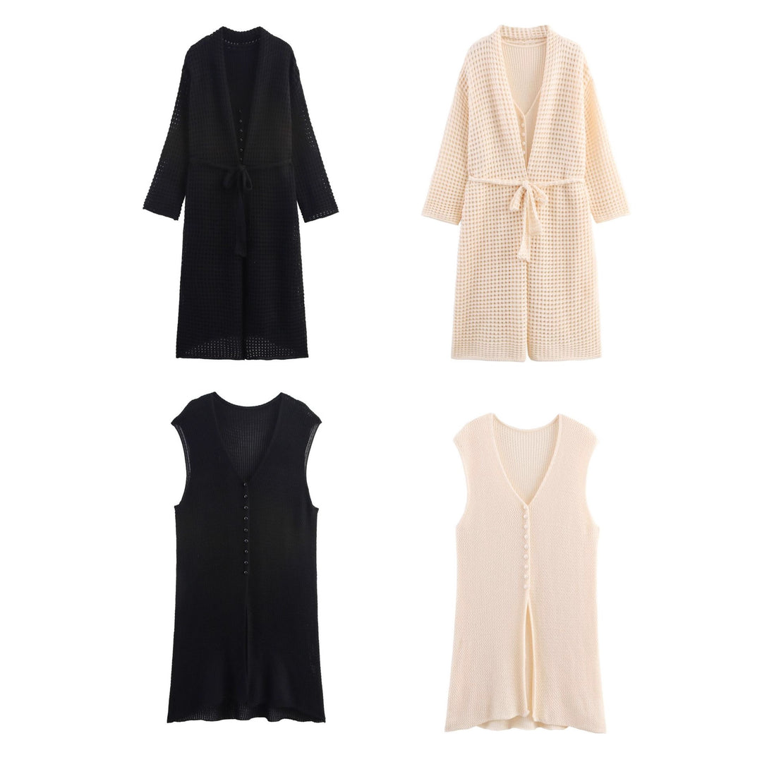 Women's knit cardigan with asymmetrical design and elegant belt at the waist Lune London