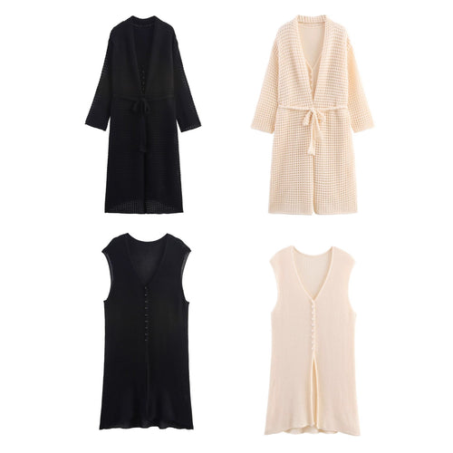 Women's knit cardigan with asymmetrical design and elegant belt at the waist Amarae