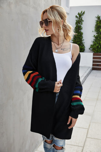Amarae | Cardigan - Open Front - Long, Relaxed Fit - Color-Striped Sleeves
