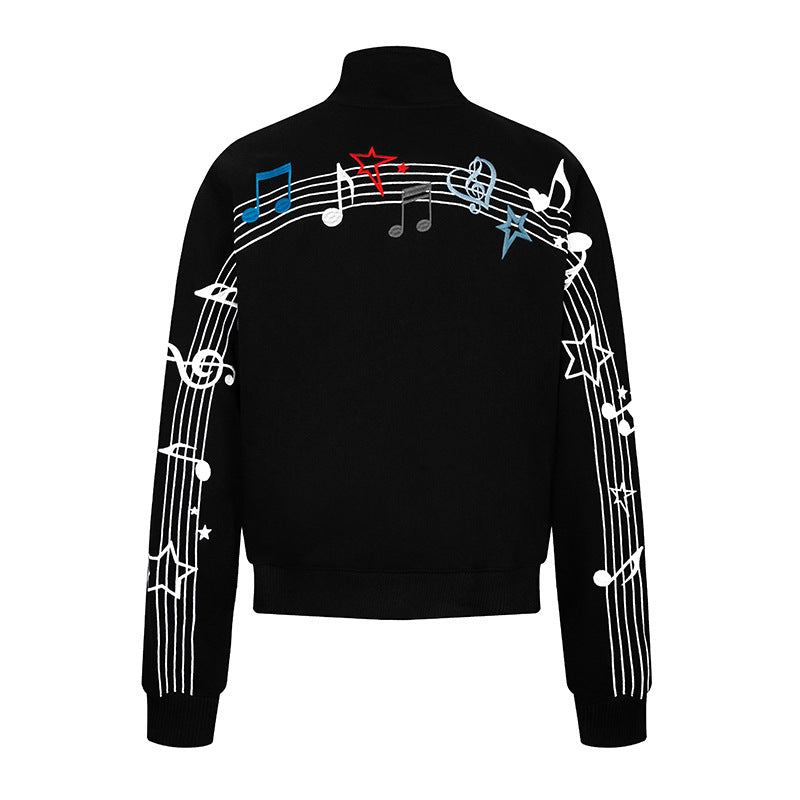 Women’s cropped stand-up collar sweat jacket with note and star embroidery Amarae