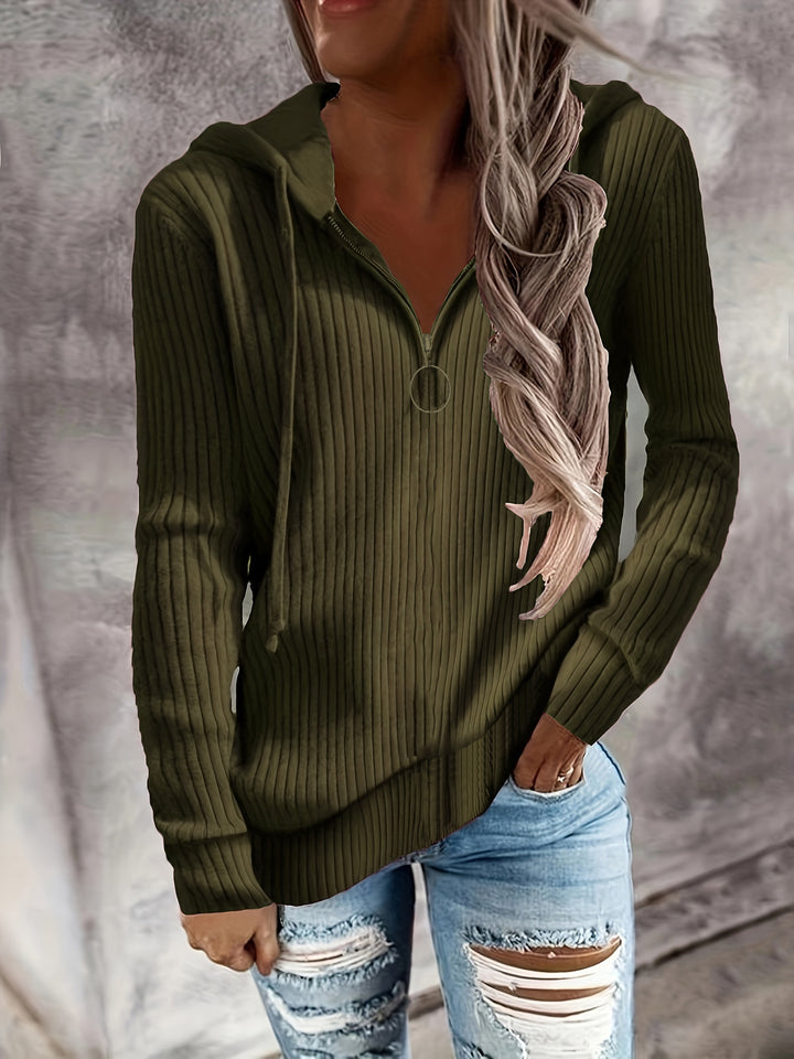 Casual zip-up hooded sweatshirt for women with textured ribbed pattern Lune London