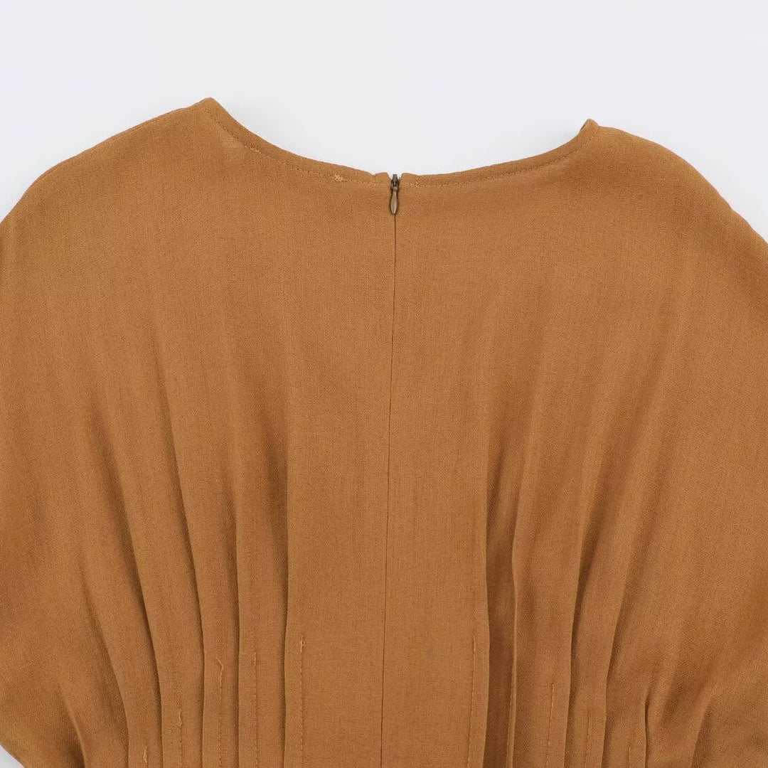 Ladies Pleated Midi Dress with V Neck and Tailored Silhouette Amarae