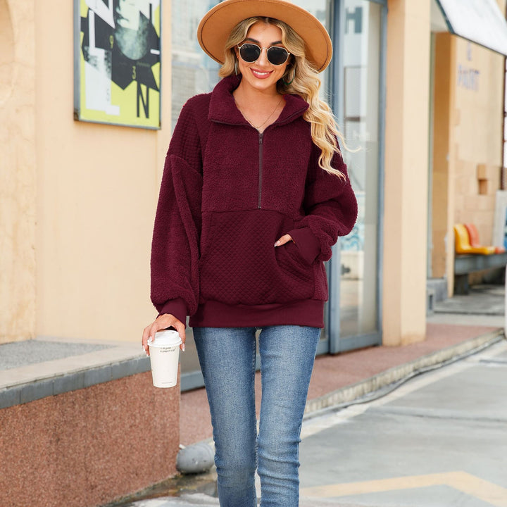 Cozy zip sweater for women with textured fleece and comfortable pockets Lune London
