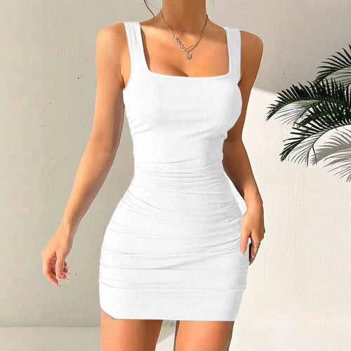 Women's figure-hugging mini dress with cut-in straps and gathering Amarae