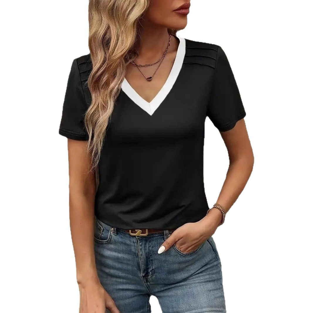 V-neck women's T-shirt with a modern structured design Amarae