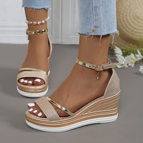 Wedge sandals for women with a sparkling finish and an elegant strap design Amarae