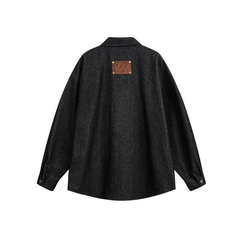 Unisex Oversize Work Shirt made of Tweed Wool Blend with Chest Pocket and Metal Button Placket Amarae