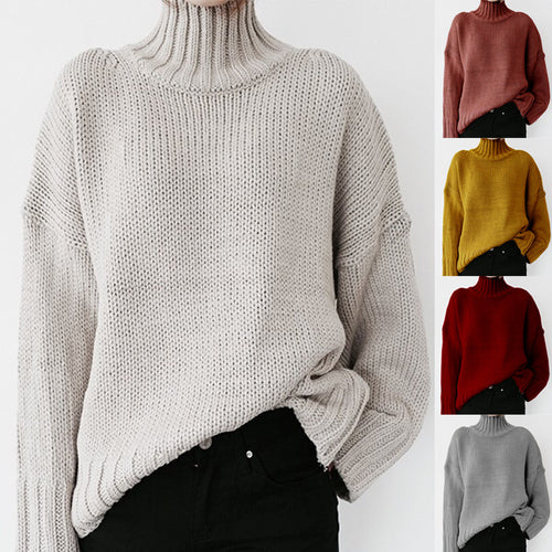 Thick knit women's pullover with high collar and relaxed fit Amarae